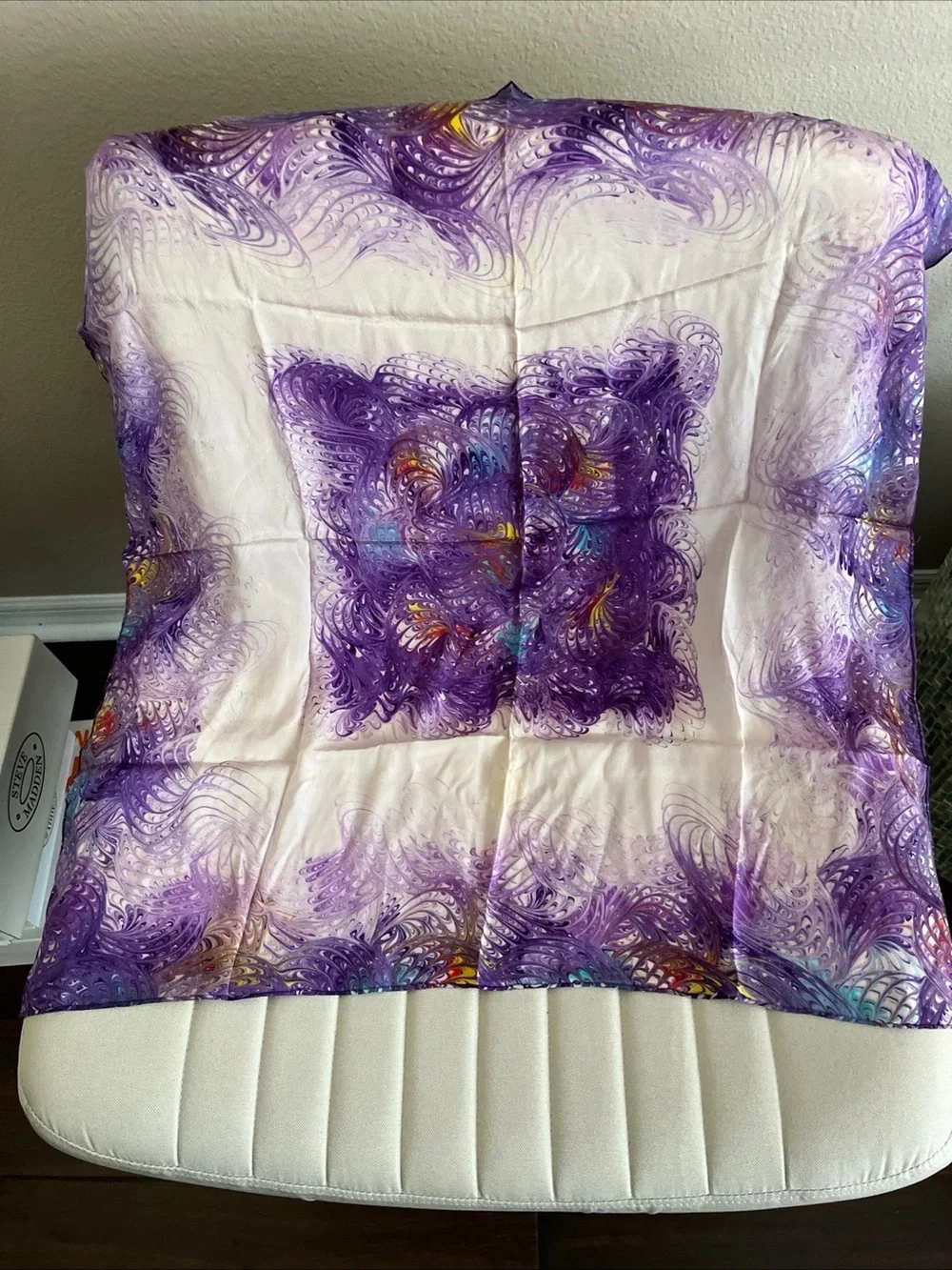 Artisan Purple and Cream Swirl Pattern Silk Scarf